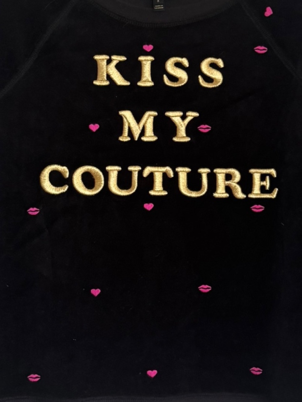 Juicy Couture Black Label Kiss My Couture Velour Embroidered Long Sleeve Small